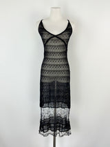 Collette Dinnigan Black Sheer-Lace Slip Dress - AU10/12