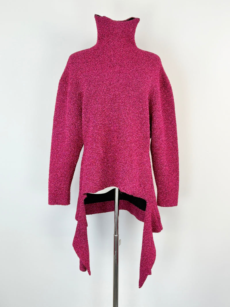 Balenciaga Raspberry Metallic-Glitter Asymmetric Sweater - AU6/8