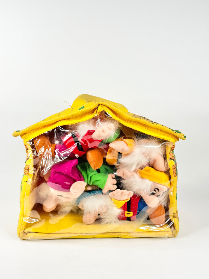 Vintage Snow White Seven Plush Dwarves In Cottage
