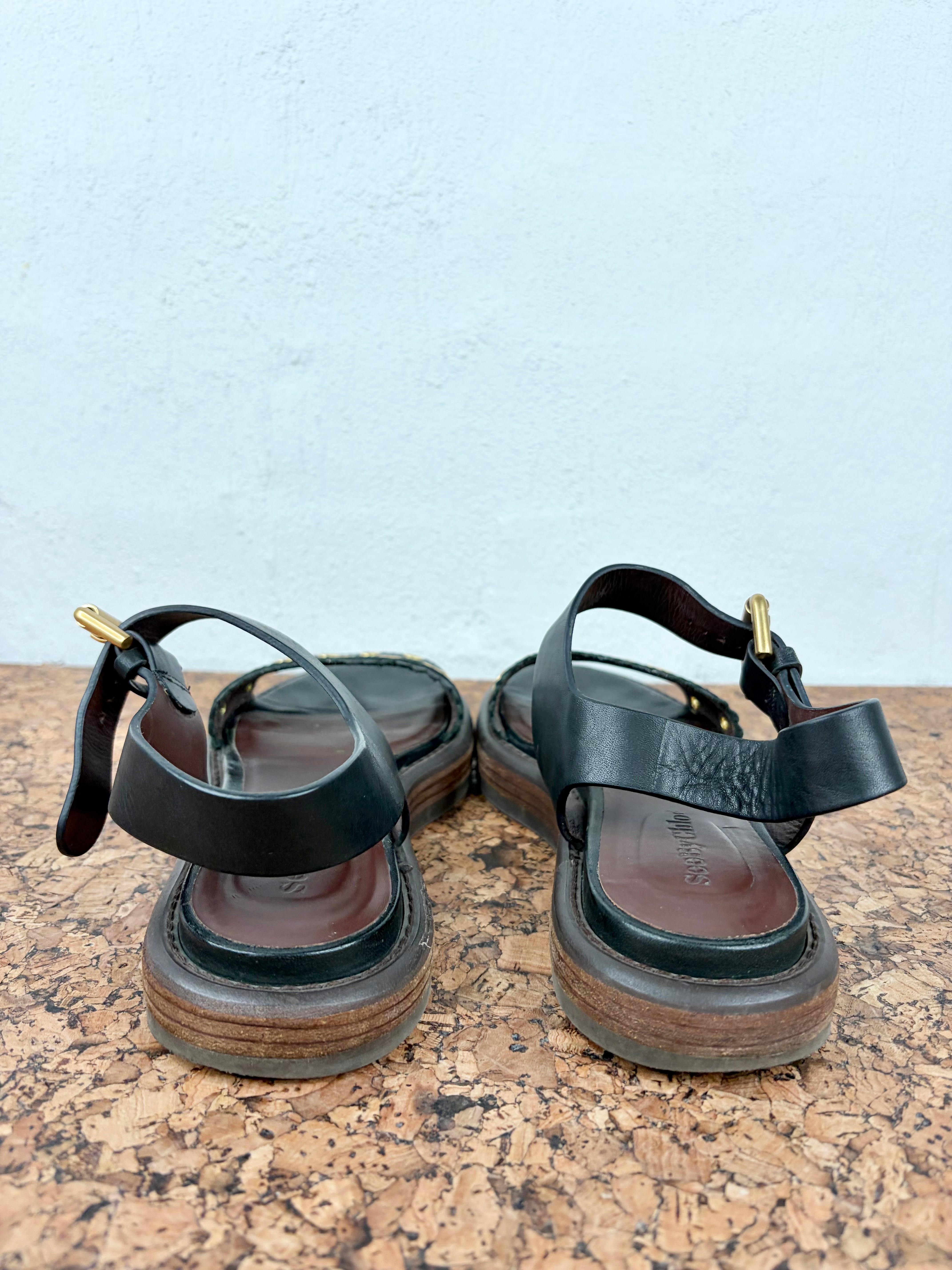 See By Chloé Black and Gold Stud Sandals - EU37