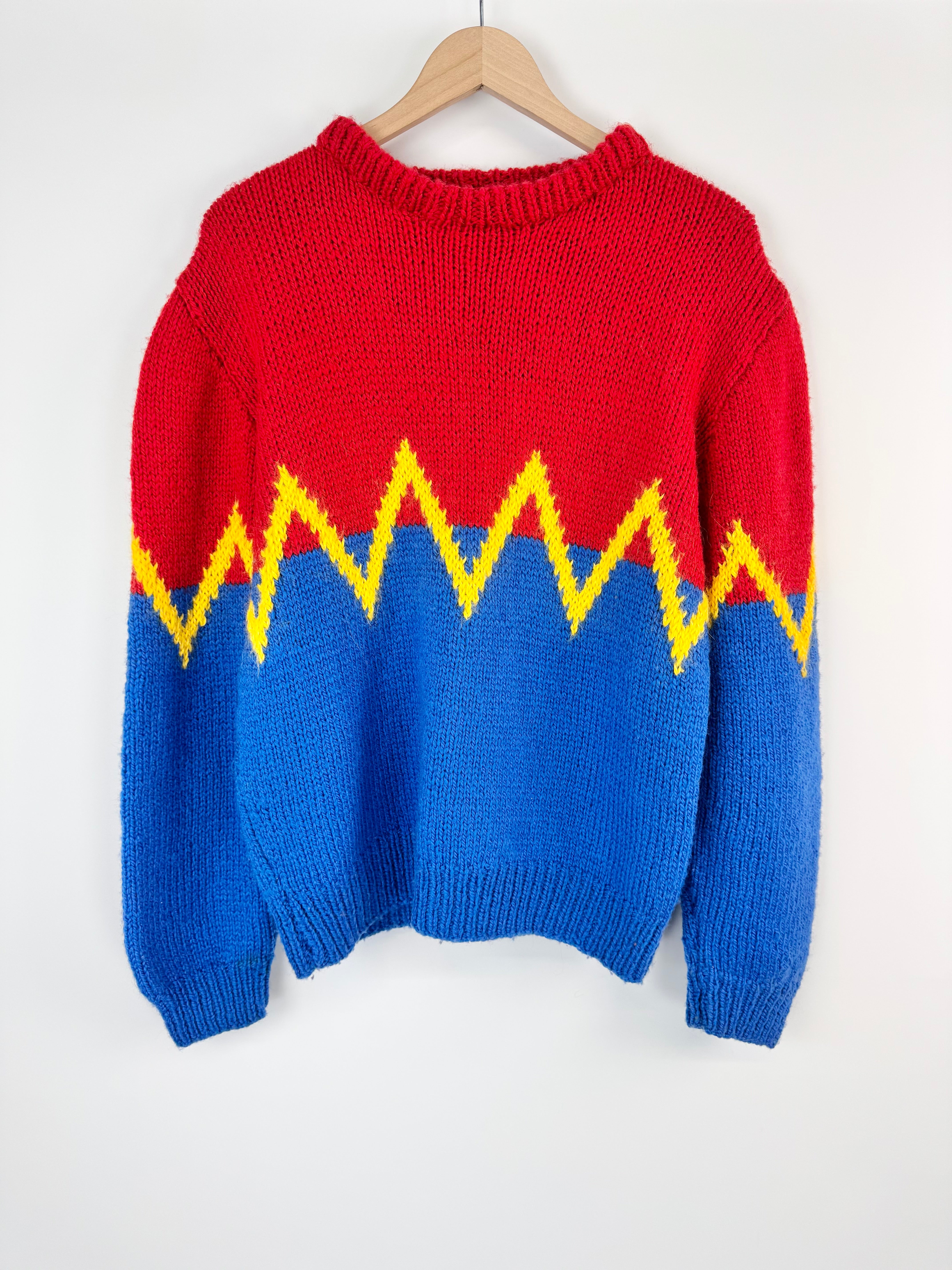 Handmade Red & Blue Knitted Jumper - AU12