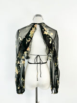 Zimmermann Sheer Black Floral Cropped Blouse - AU8/10