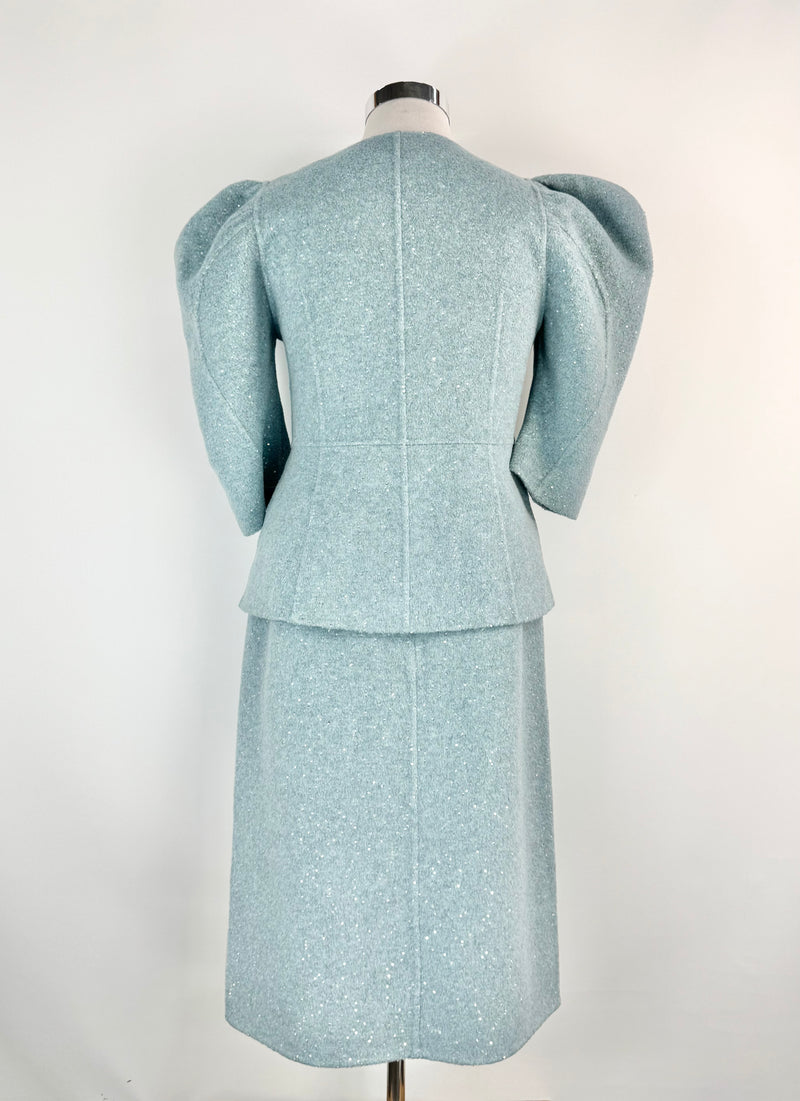Viceta Wang Misty Blue & Sequin Wool Two Piece Suit - AU12