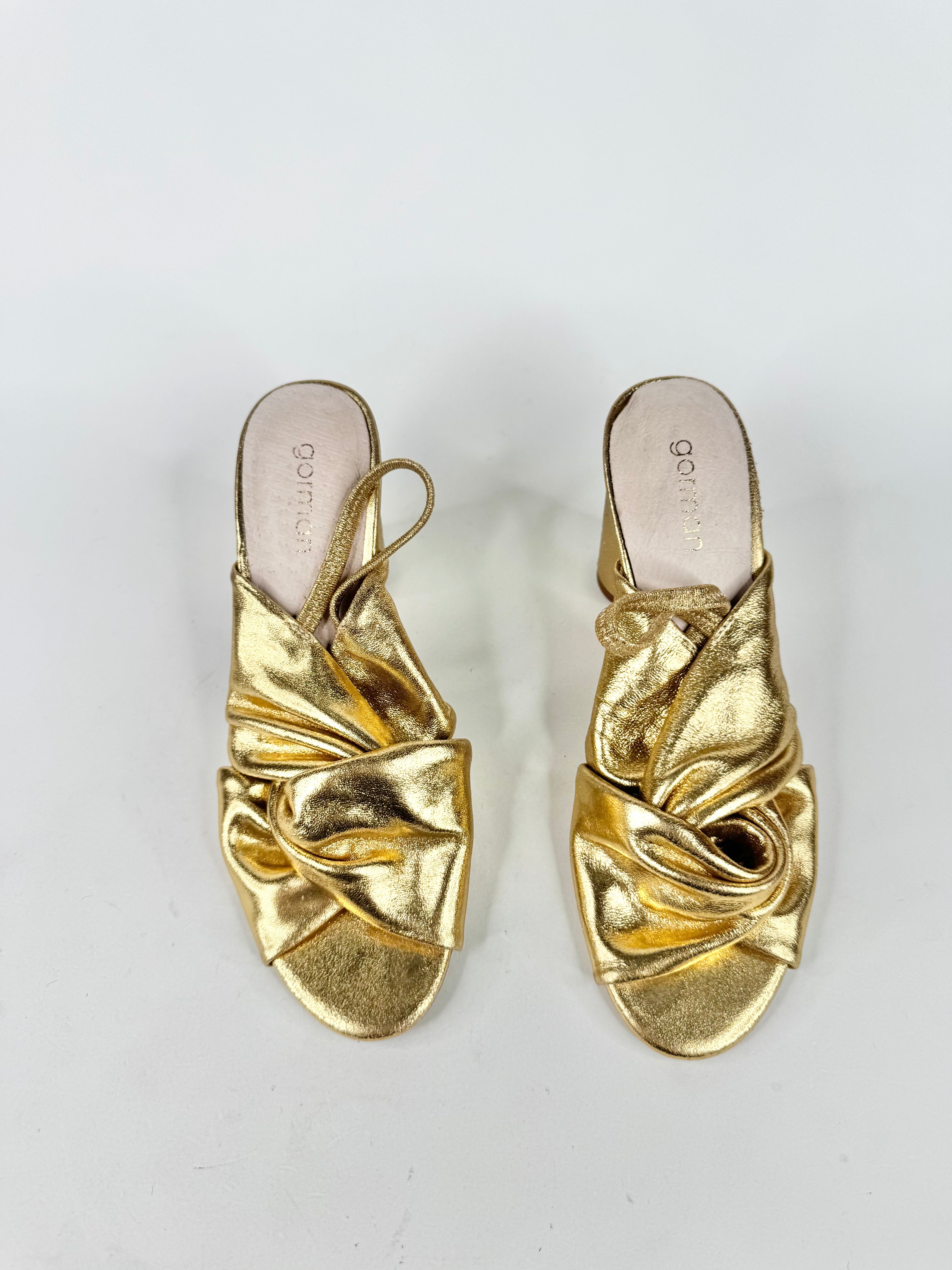 Gorman Metallic Gold Leather Knotted Bloc Heels - EU38