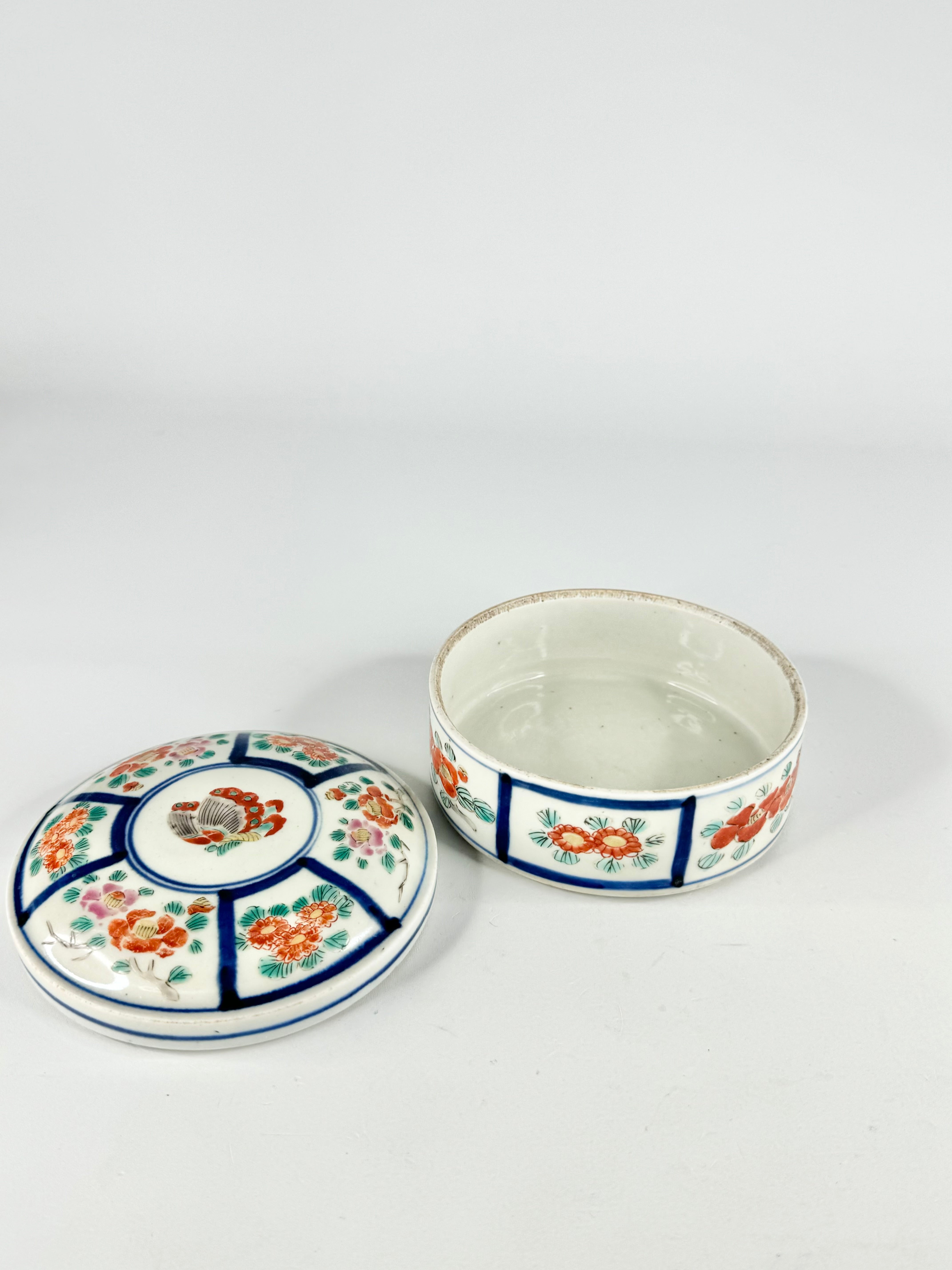Antique Blue & Red Floral Lidded Dish
