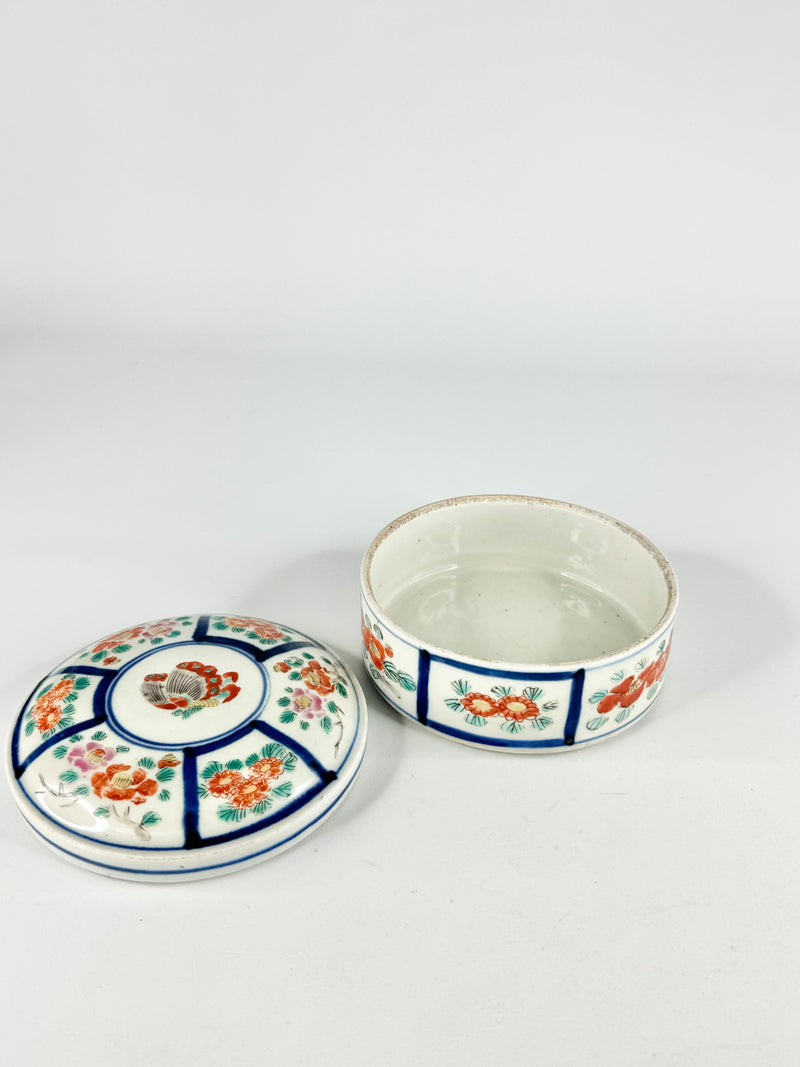 Antique Blue & Red Floral Lidded Dish