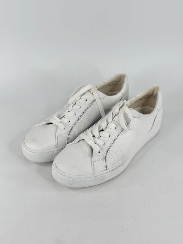 Paul Green White Leather Embellished Supersoft Sneakers - EU41.5