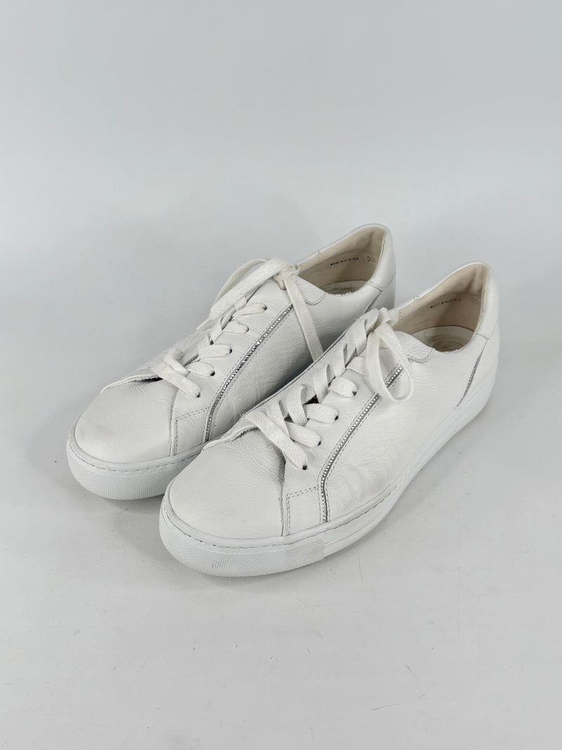 Paul Green White Leather Embellished Supersoft Sneakers - EU41.5