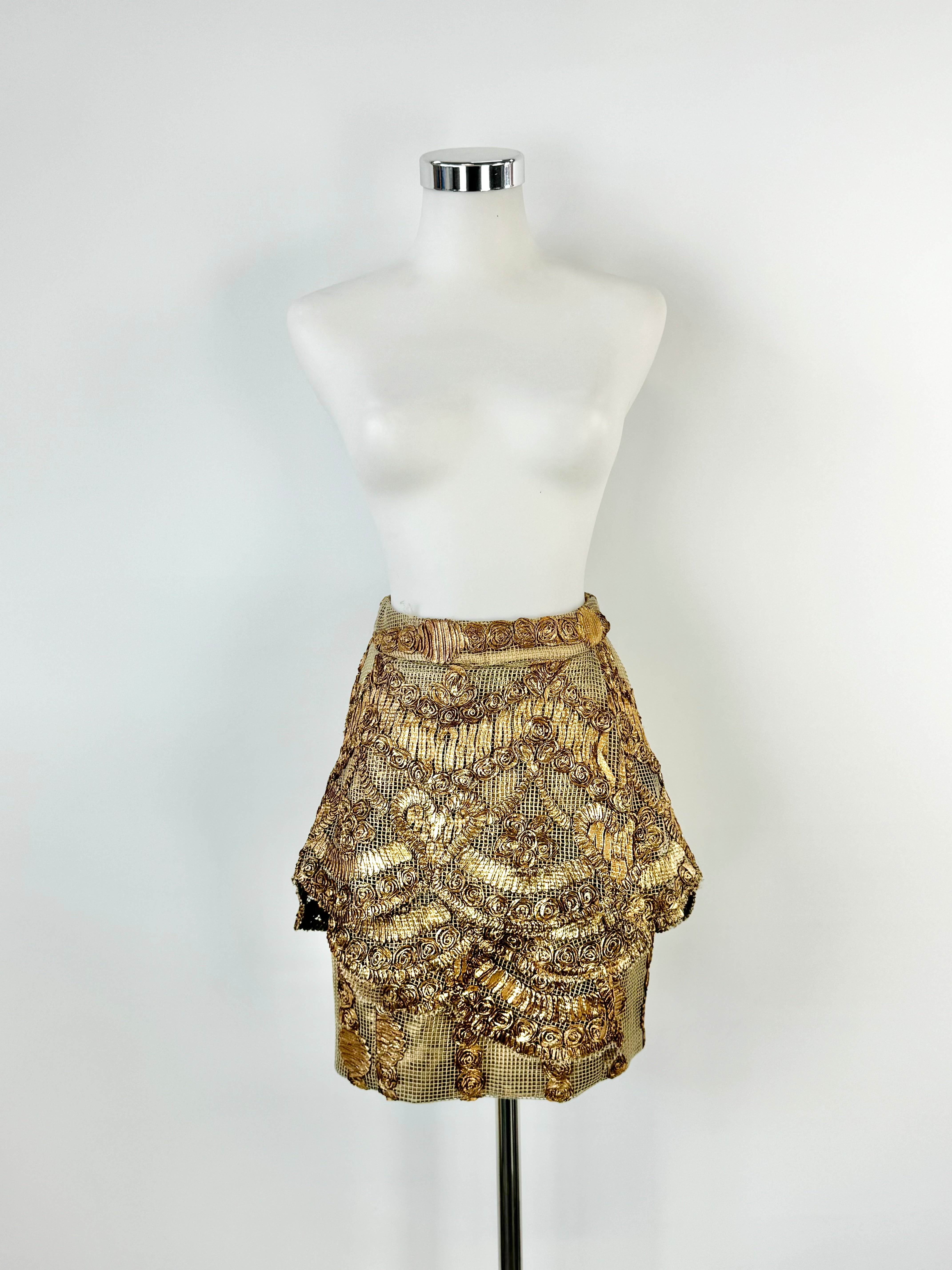 Asilio Metallic Gold 'Grand Stand' Lace Miniskirt - AU6/8