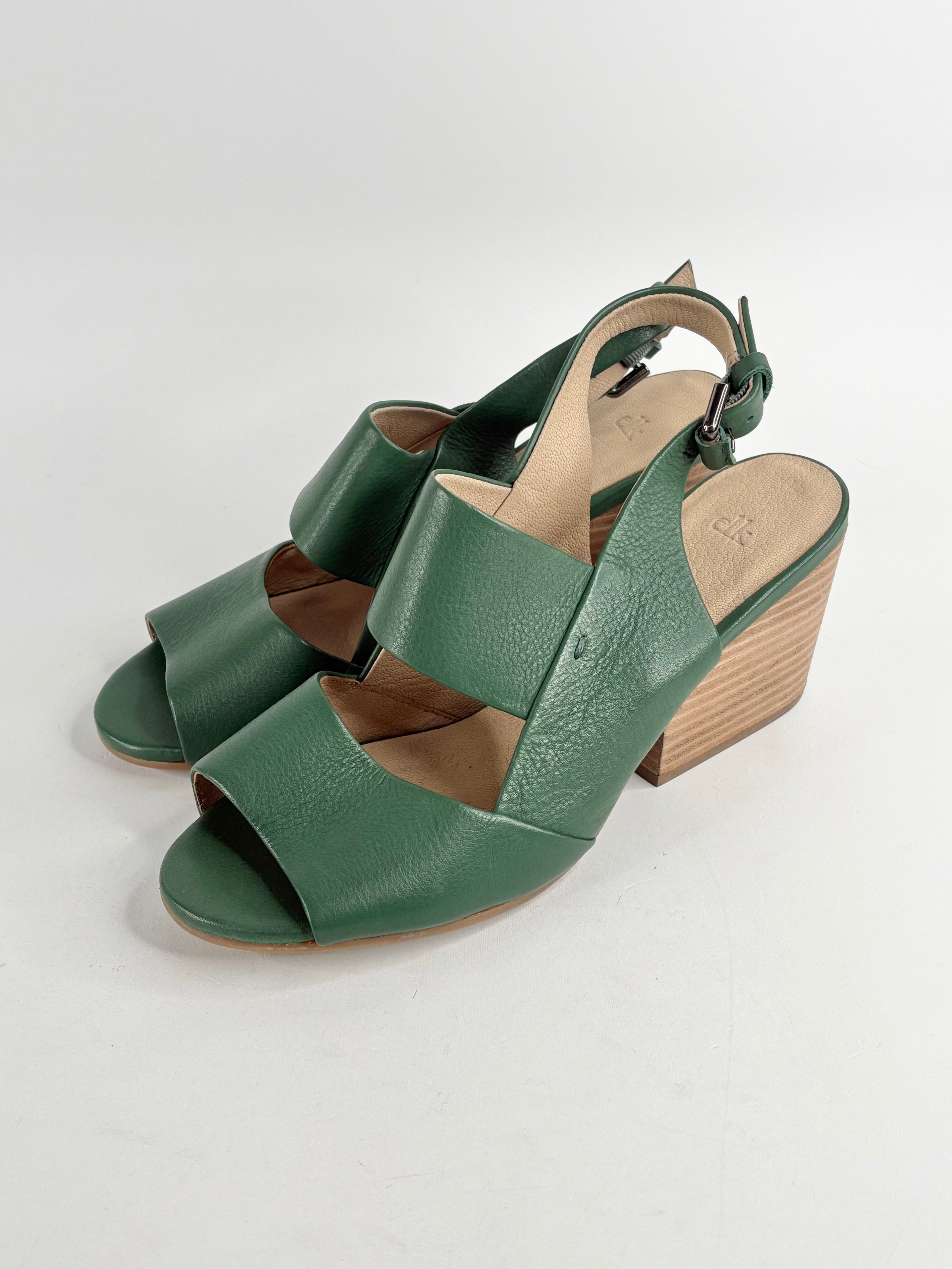 Elk Forest Green Leather Open-Toe Sandals - EU40