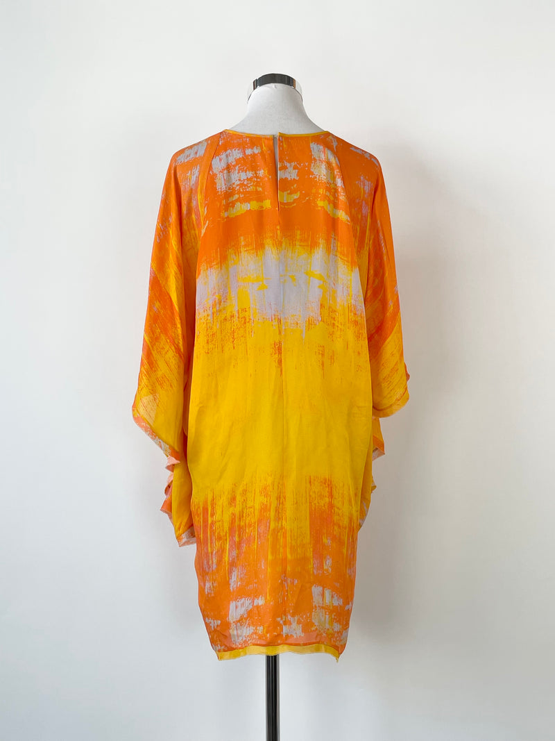 Willow Orange Abstract Silk Poncho Top - S