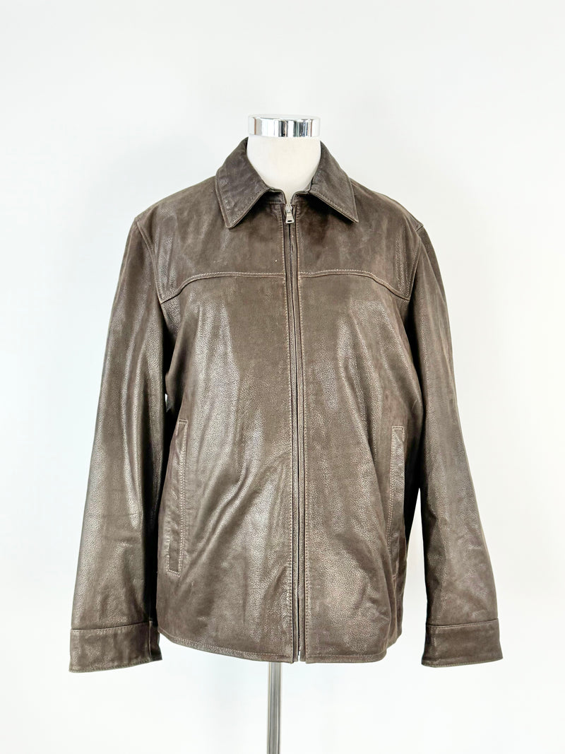 Boss by Hugo Coffee Brown Leather Jacket - L