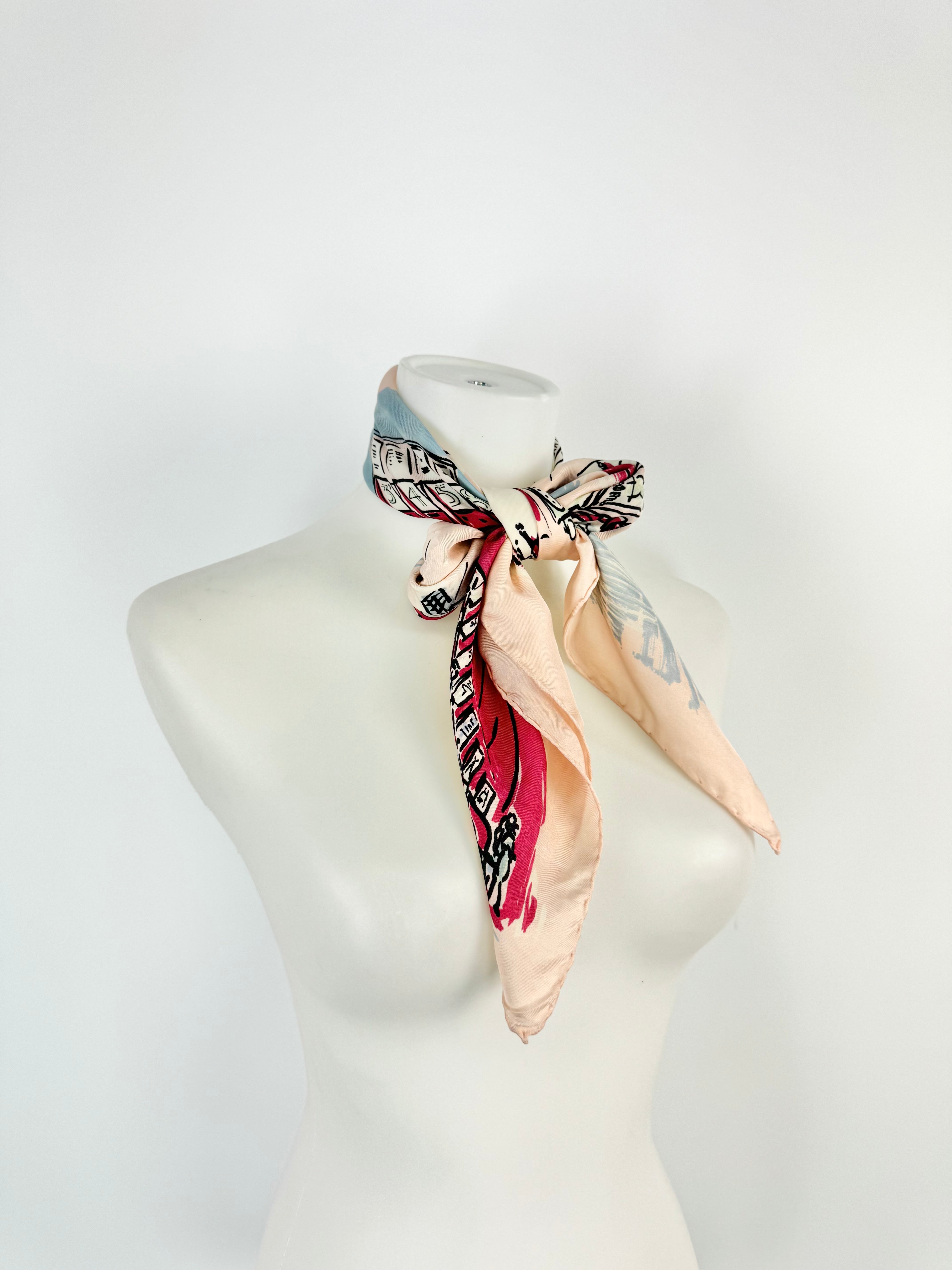 Vintage Jacqmar Pink London Sketchbook Silk Scarf