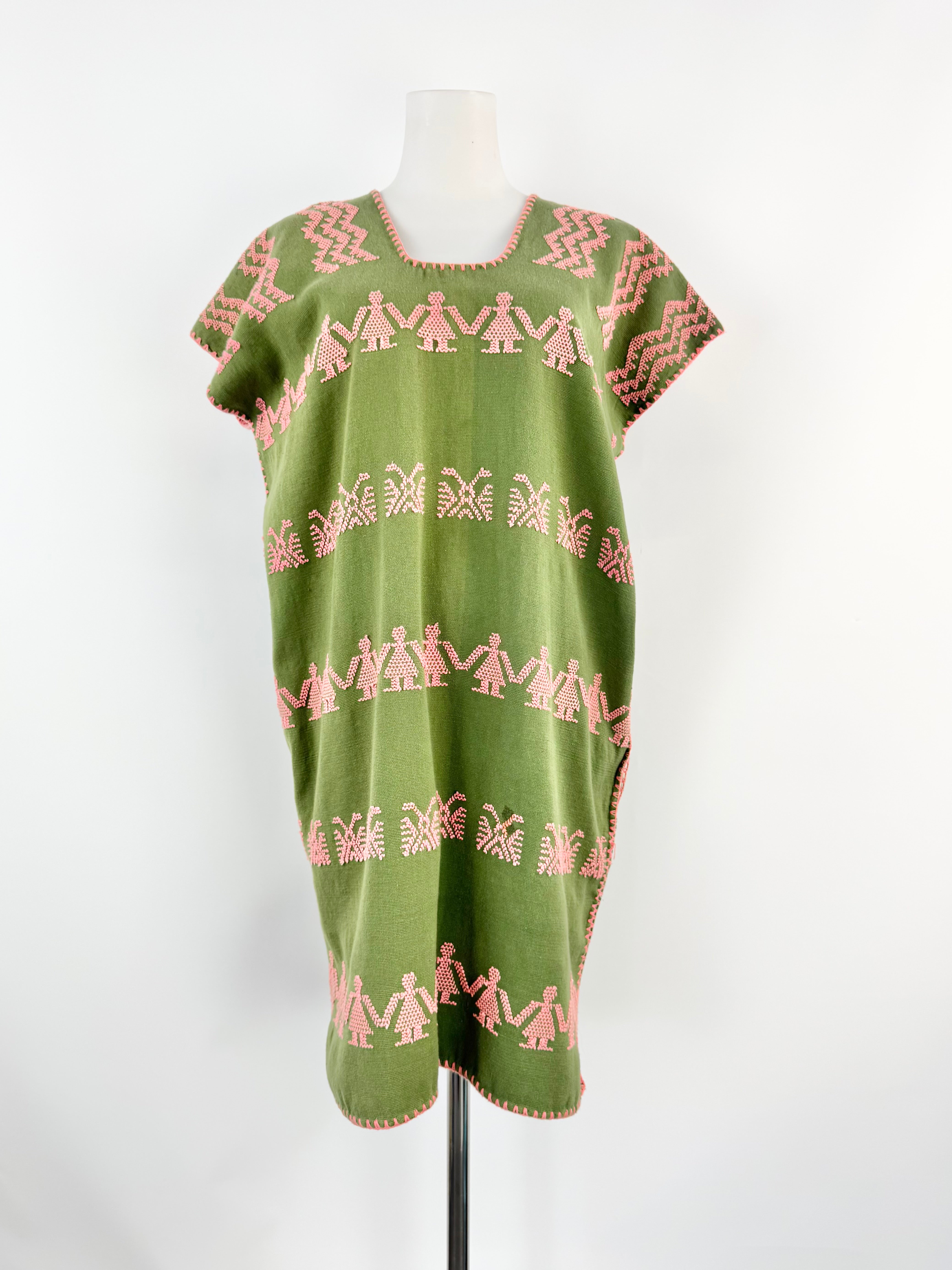 Pippa Holt Green & Pink 'People' Embroidered Kaftan - OSFA