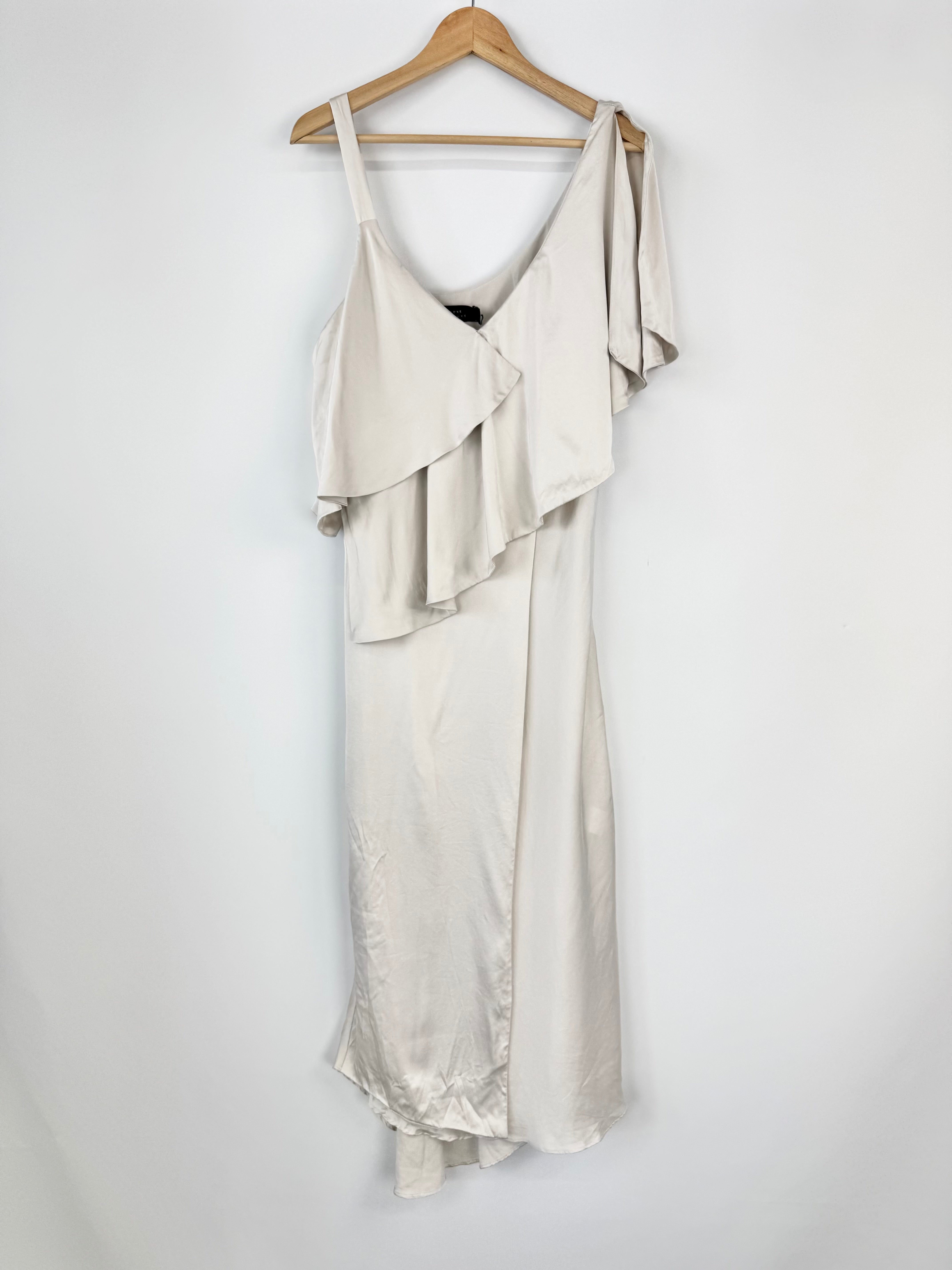 Luxe Deluxe Oyster Silk Frill Dress - AU12