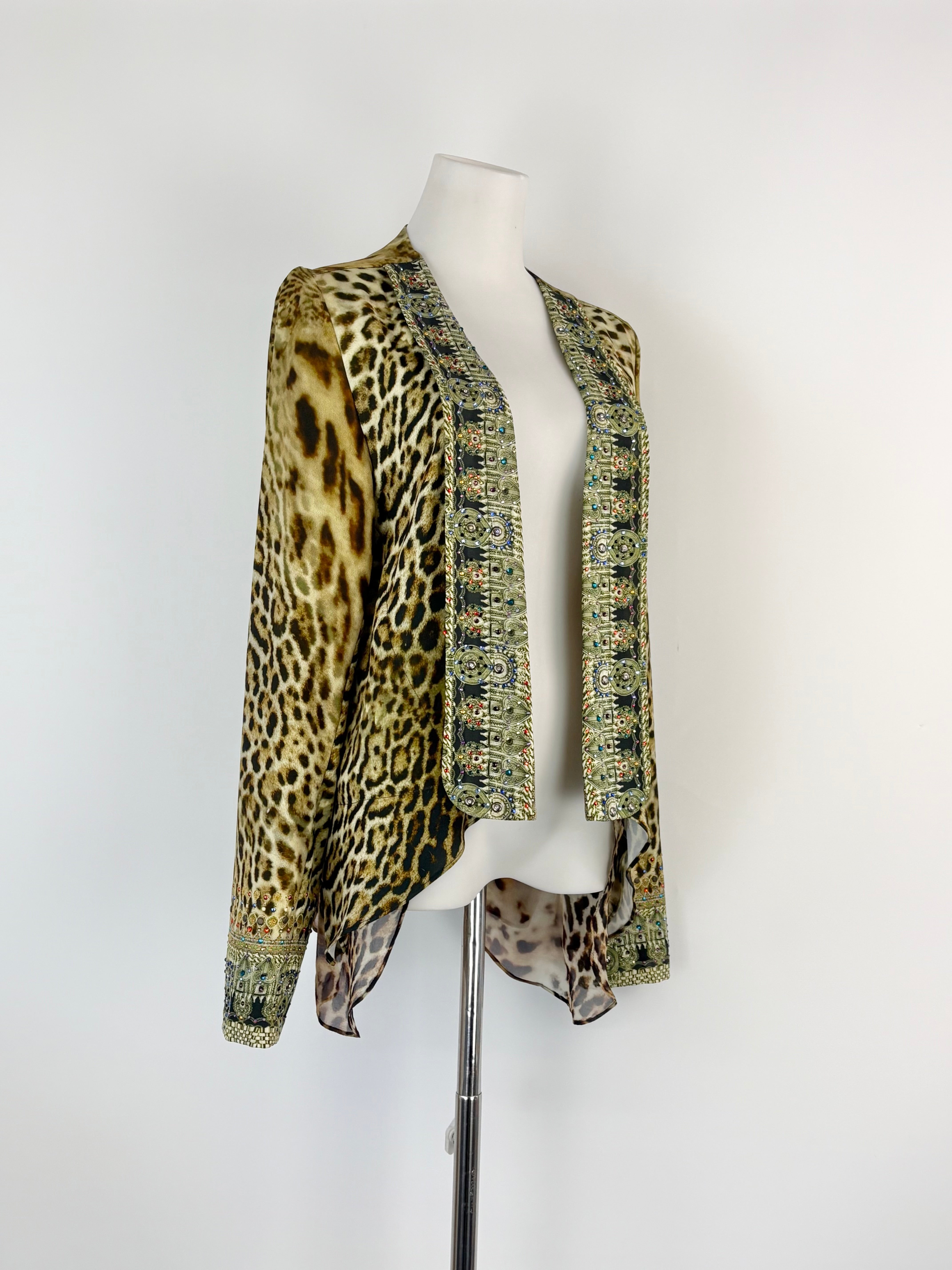 Camilla Silk-Blend Leopard Print Embellished Lapel Jacket - AU10