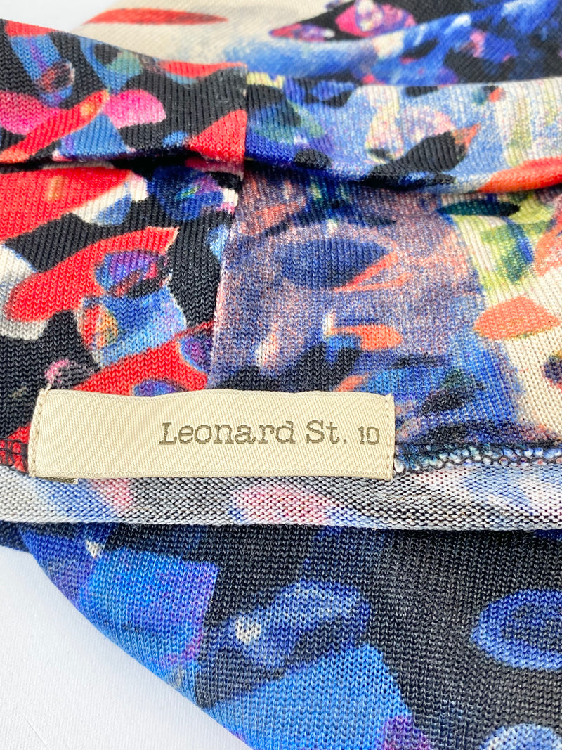 Leonard Street Blue Abstract Patterned Long Sleeve Midi Dress - AU10
