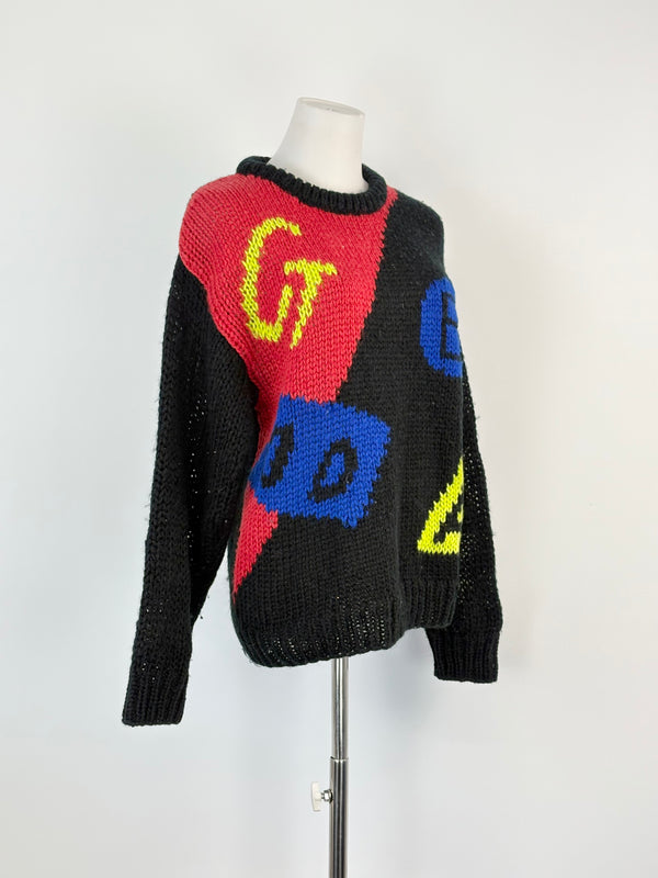 R-Jay Honey Vintage Hand-Knitted Black Wool Sweater - AU10