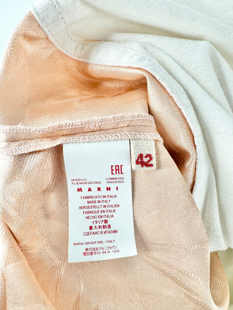 Marni White and Peach Cotton & Silk Panel T-Shirt - AU12