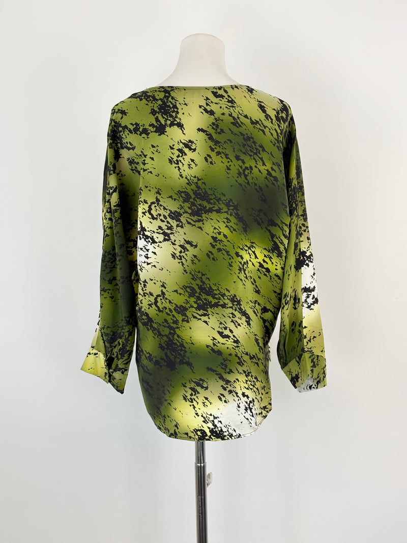 Go> by Go Silk Green & Black Patterned Blouse - AU8