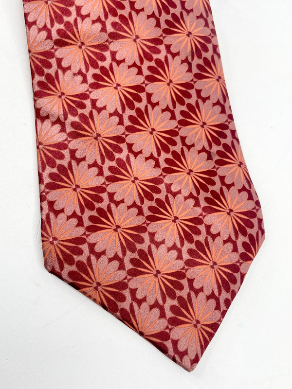 Lanvin Maroon Floral-Print Silk Tie