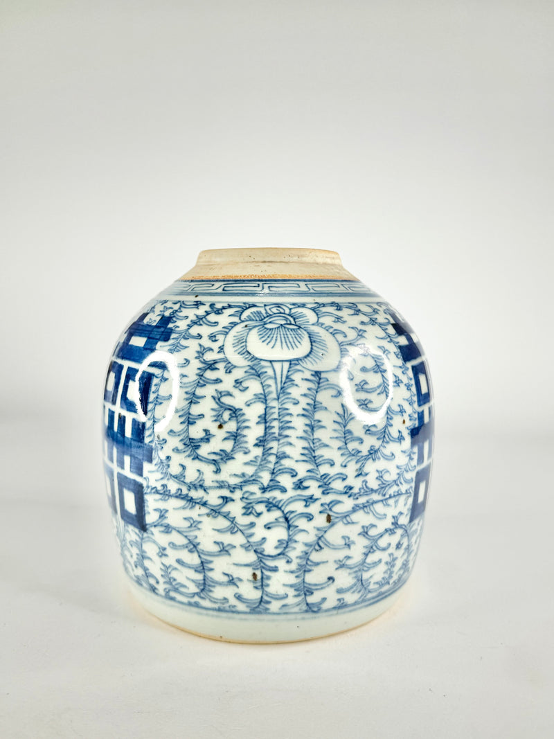 Antique Large Blue & White Floral Ginger Jar