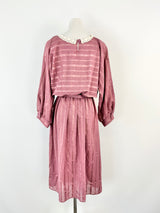 Vintage Norman Hartnell Deep Pink Crochet Neck Day Dress - AU12