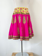 Manish Arora Magenta Bejeweled Silk Midi Skirt - L