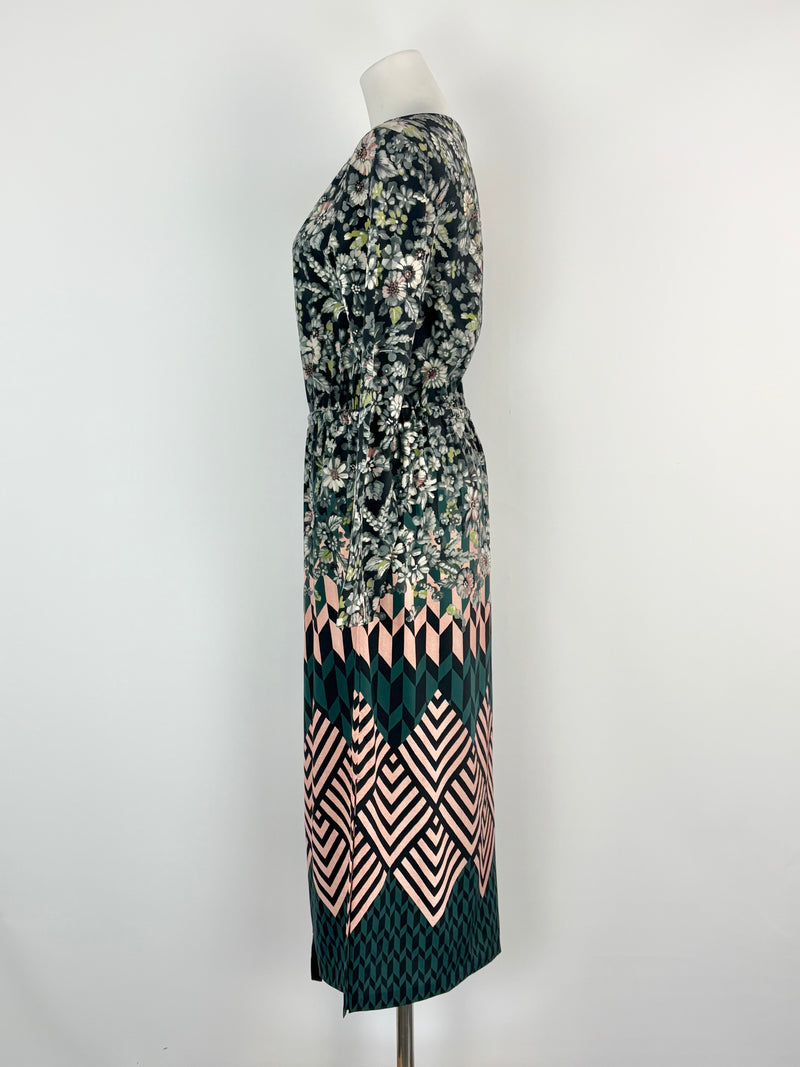 Megan Park Silk-Blend Floral & Geometric Print Midi Dress - AU6/8