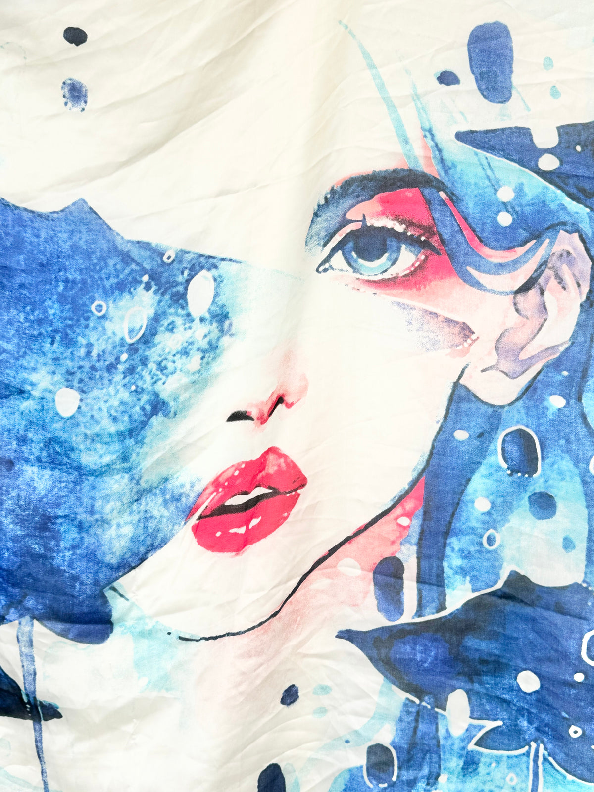 Large Pink & Blue Face Patterned Silky Shawl