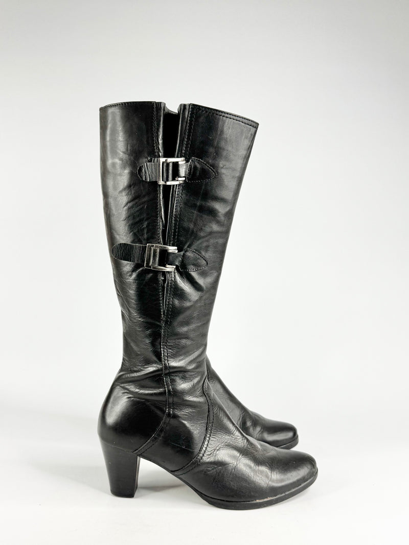Gabor Black Leather Heeled Boots - 5.5