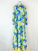 Vintage Mary Charmaine XSSW Blue & Green Sheer Floral Maxi Dress - AU10