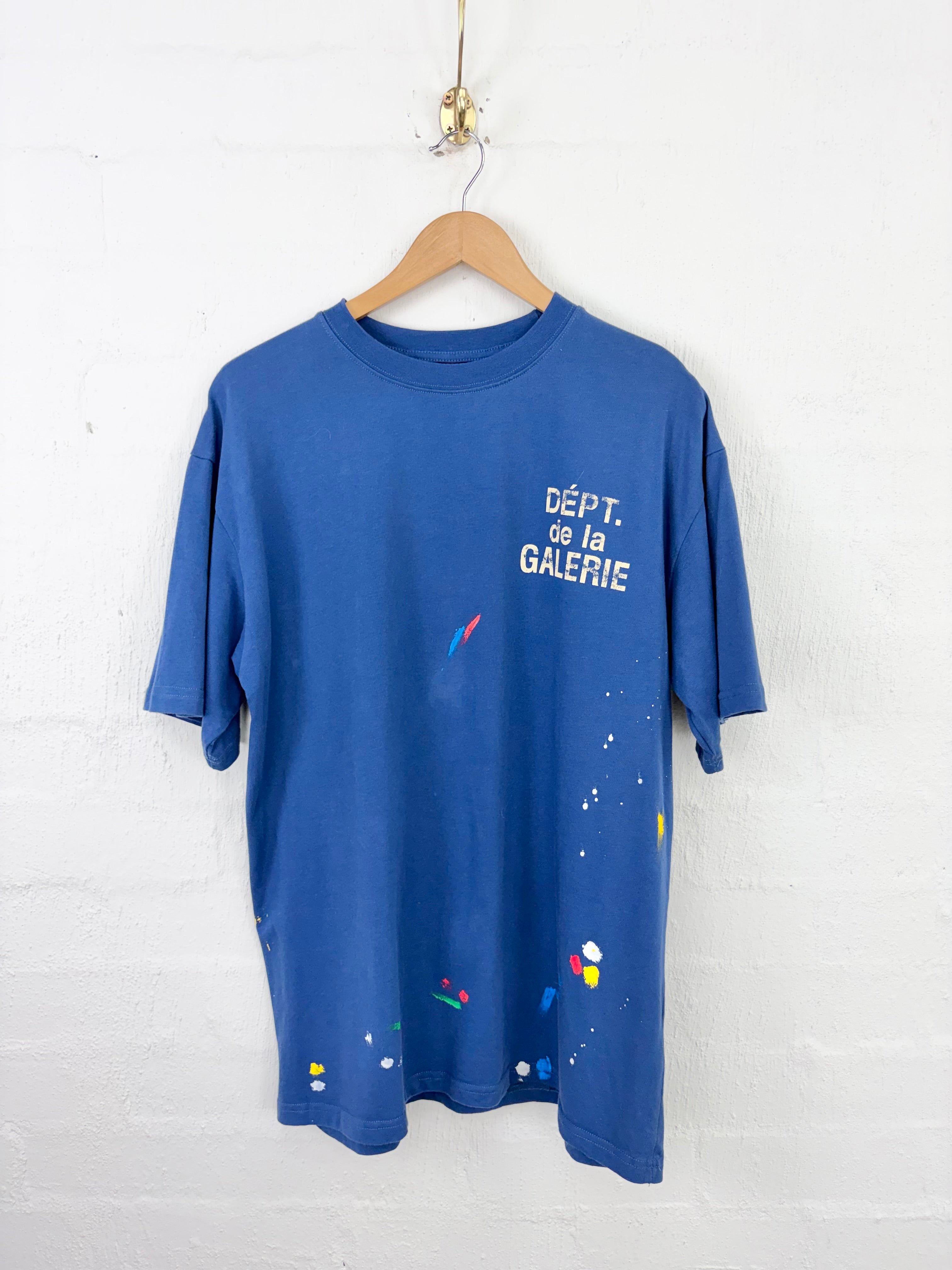 Gallery Department Blue Paint Splattered Cream Logo T-Shirt - XL
