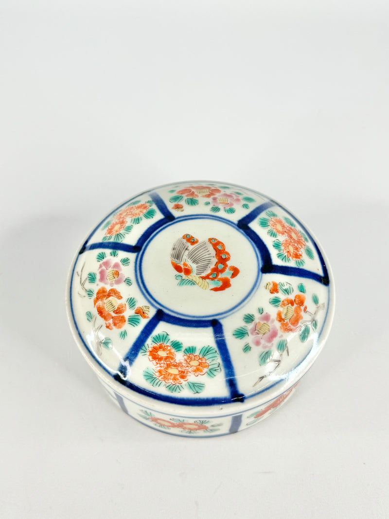 Antique Blue & Red Floral Lidded Dish