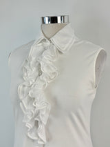Anne Fontaine White Ruffled-Front Sleeveless Top - AU16