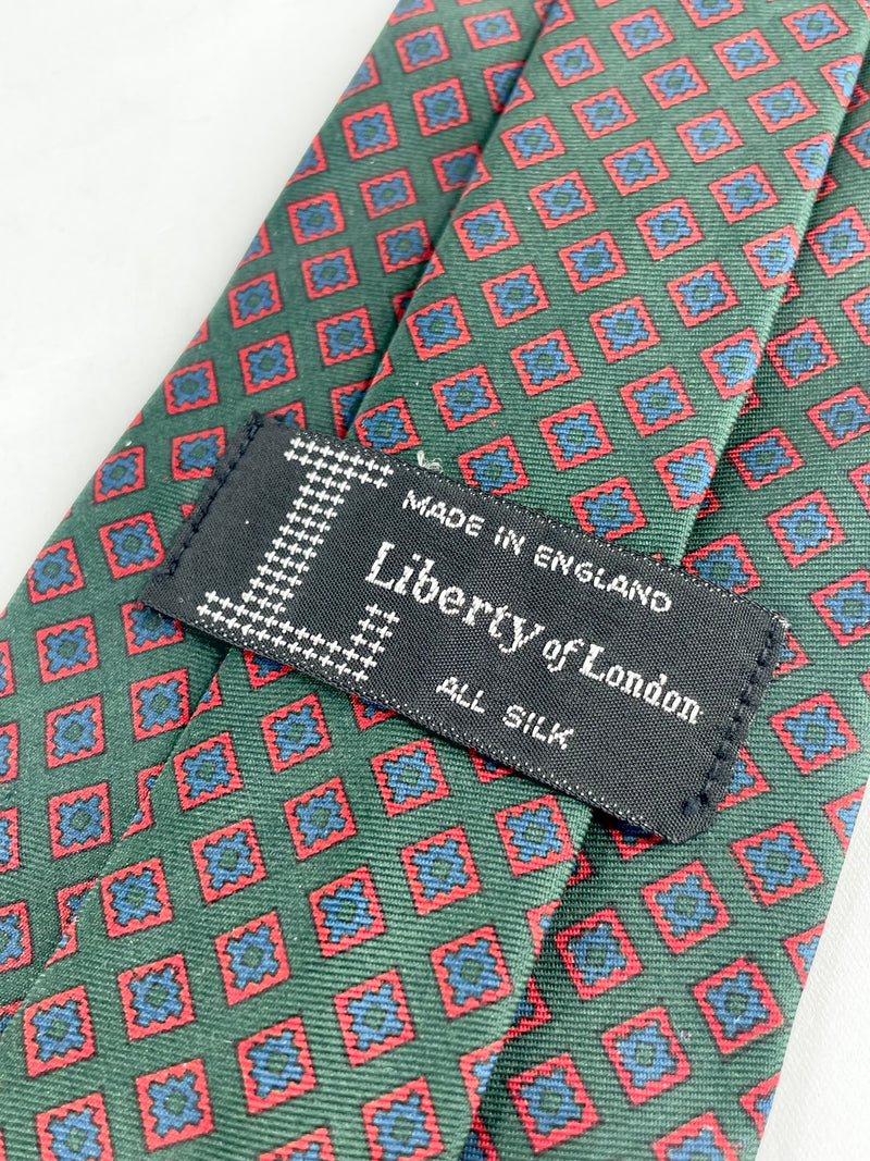 Vintage Liberty of London Pine Green Patterned Silk Tie