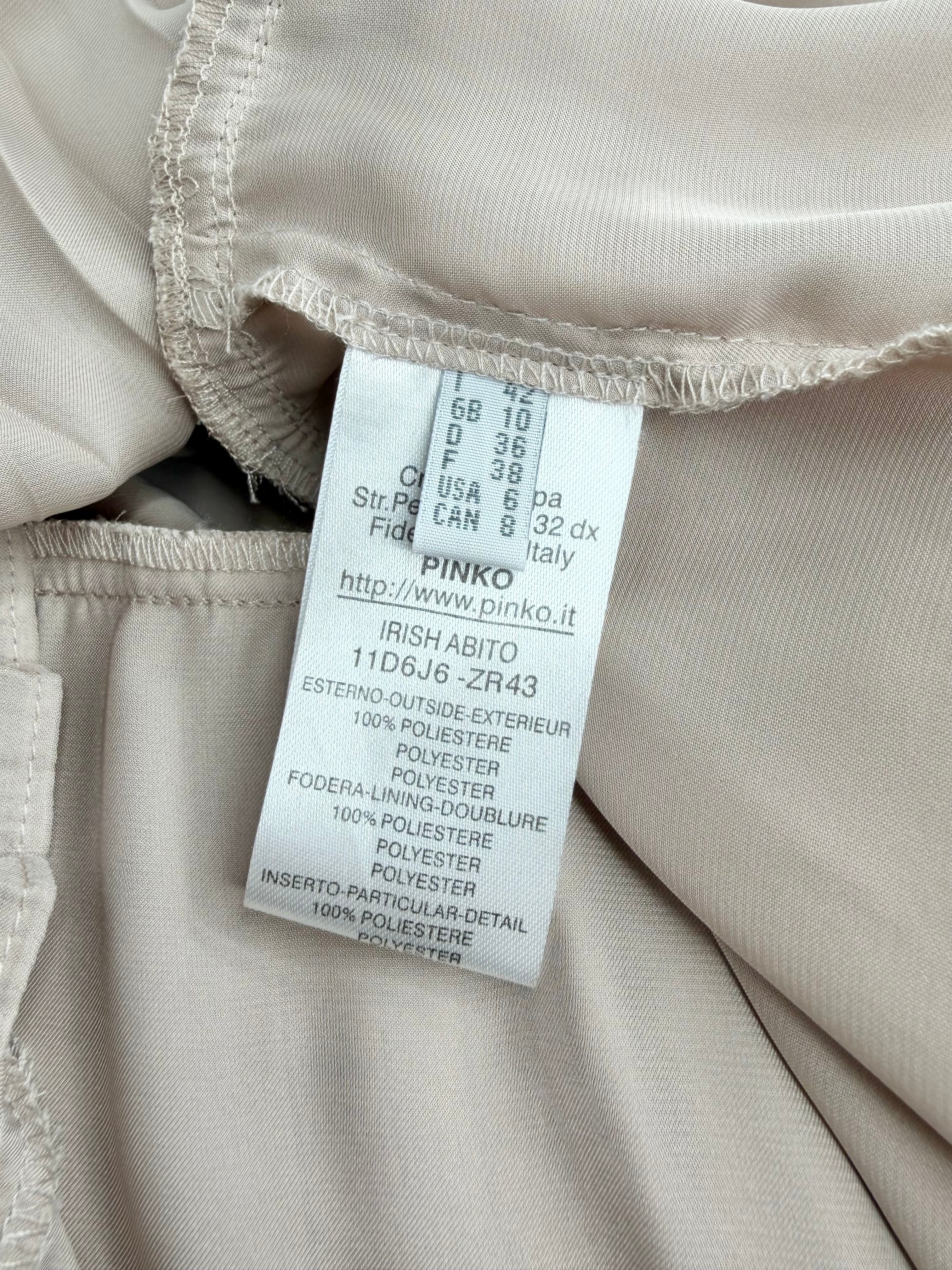 Pinko Ivory Black & Taupe Pintuck & Pleated 'Irish Abito' Dress - AU10