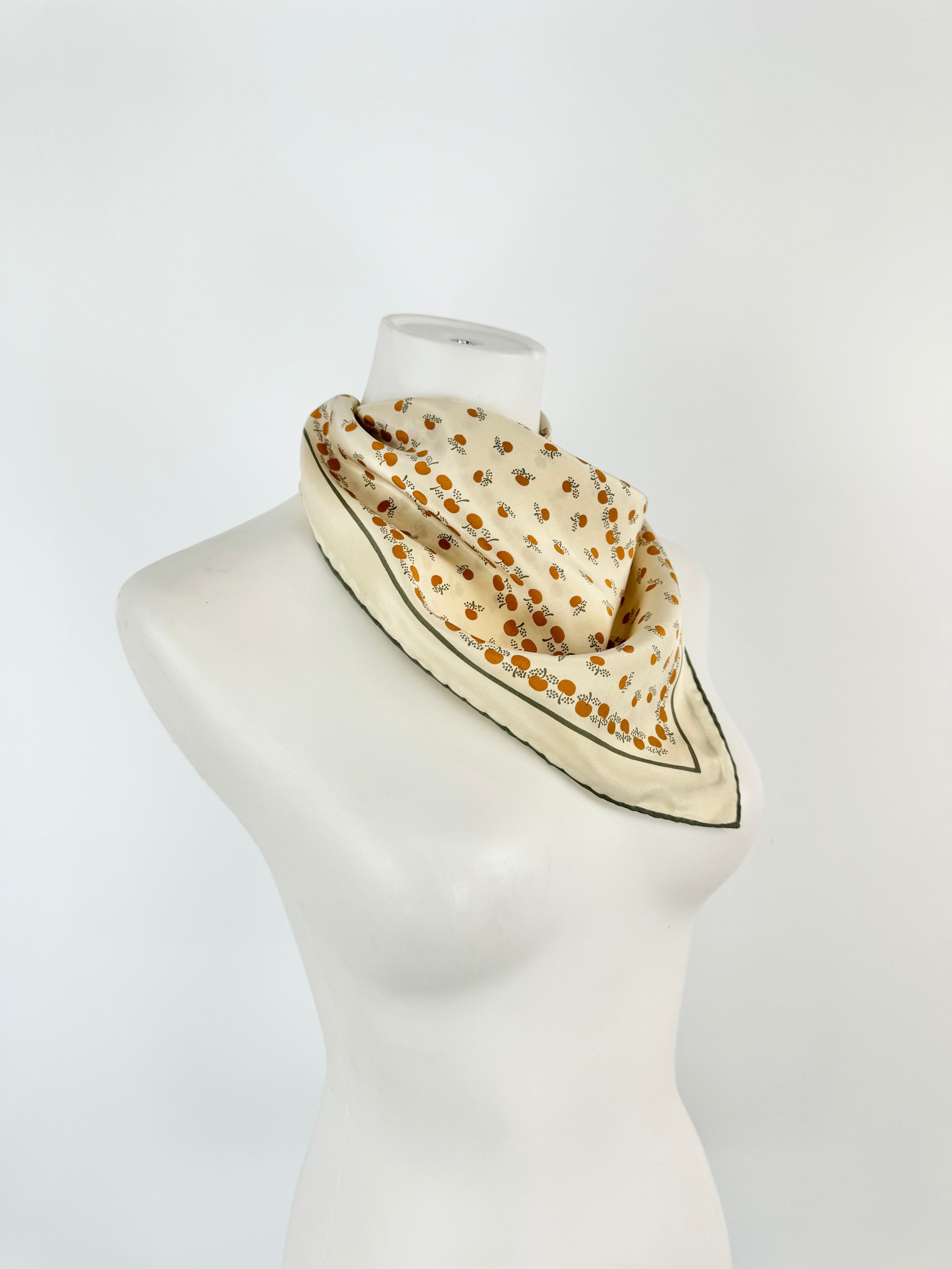 Vintage Jaeger Cream Apple Patterned Silk Scarf