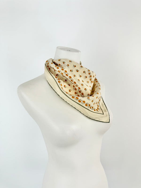 Vintage Jaeger Cream Apple Patterned Silk Scarf