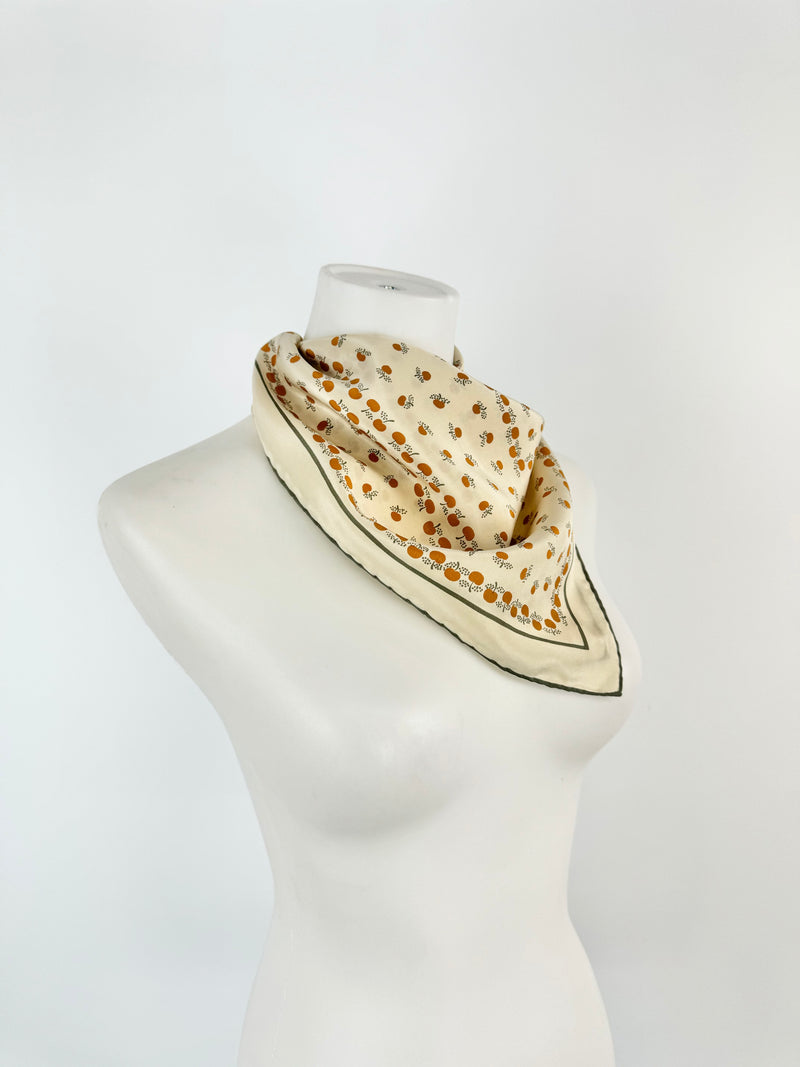 Vintage Jaeger Cream Apple Patterned Silk Scarf