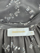 Zimmermann Charcoal Grey Blossom Patterned Pussy Bow Blouse - AU10