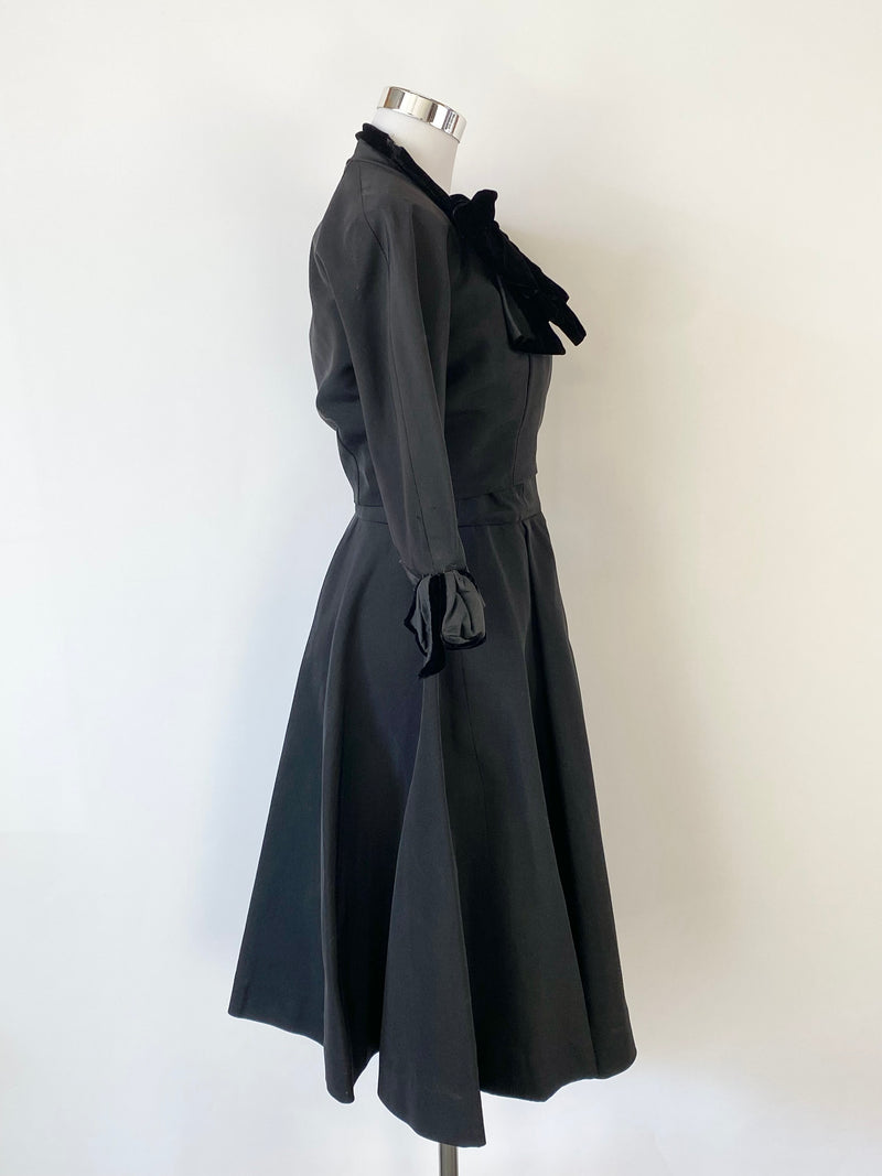 Vintage Black Velvet Trim Black Dress & Cropped Jacket - AU4/6