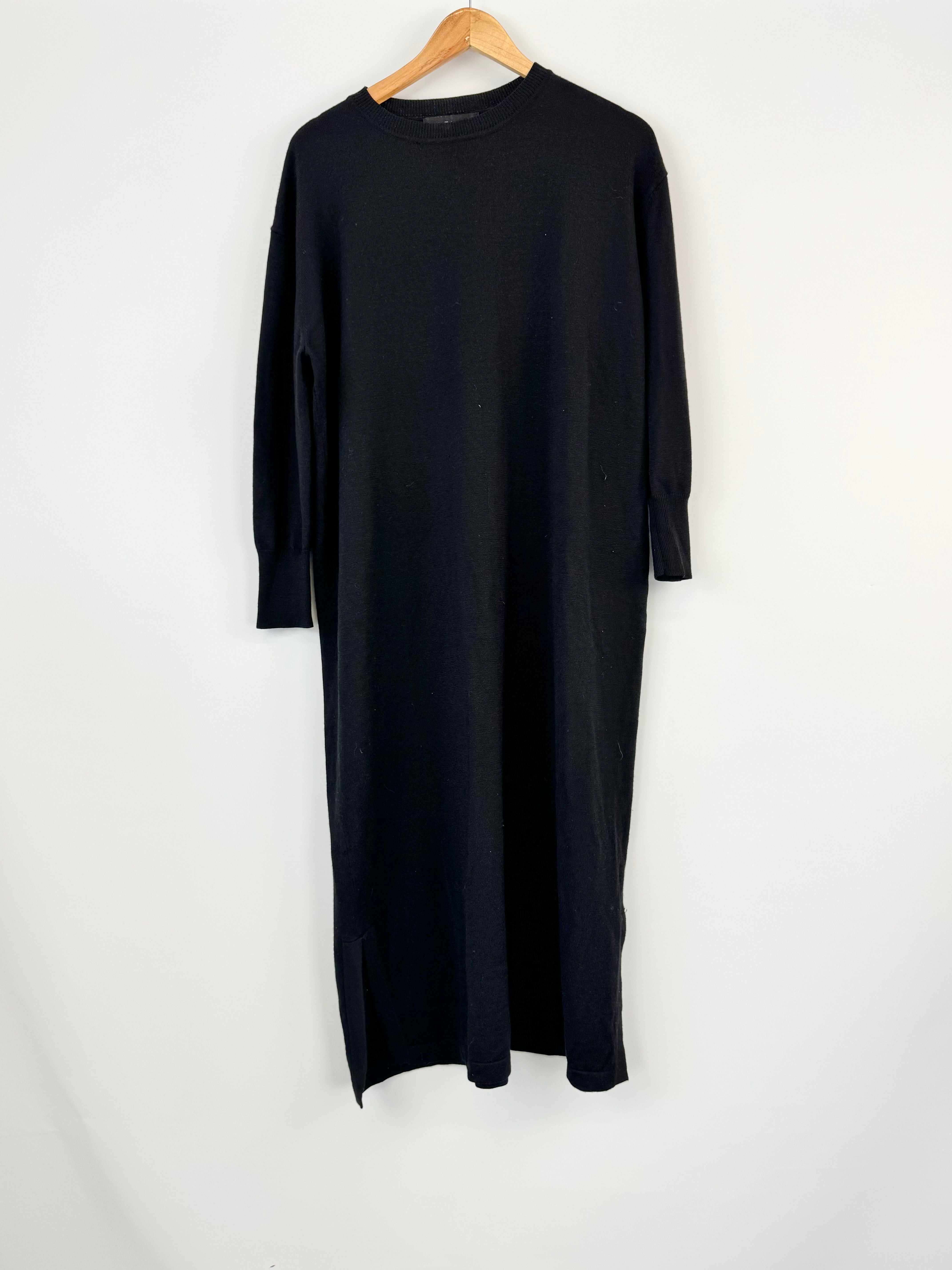 Alpha60 Black Fine Knit Merino Wool Maxi Dress - AU6/8