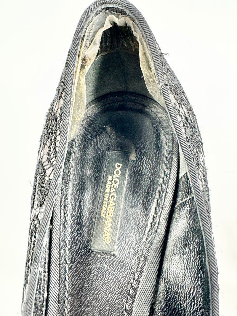 Dolce & Gabbana Silver & Black Squiggle Lace Patterned Stilettos - EU37