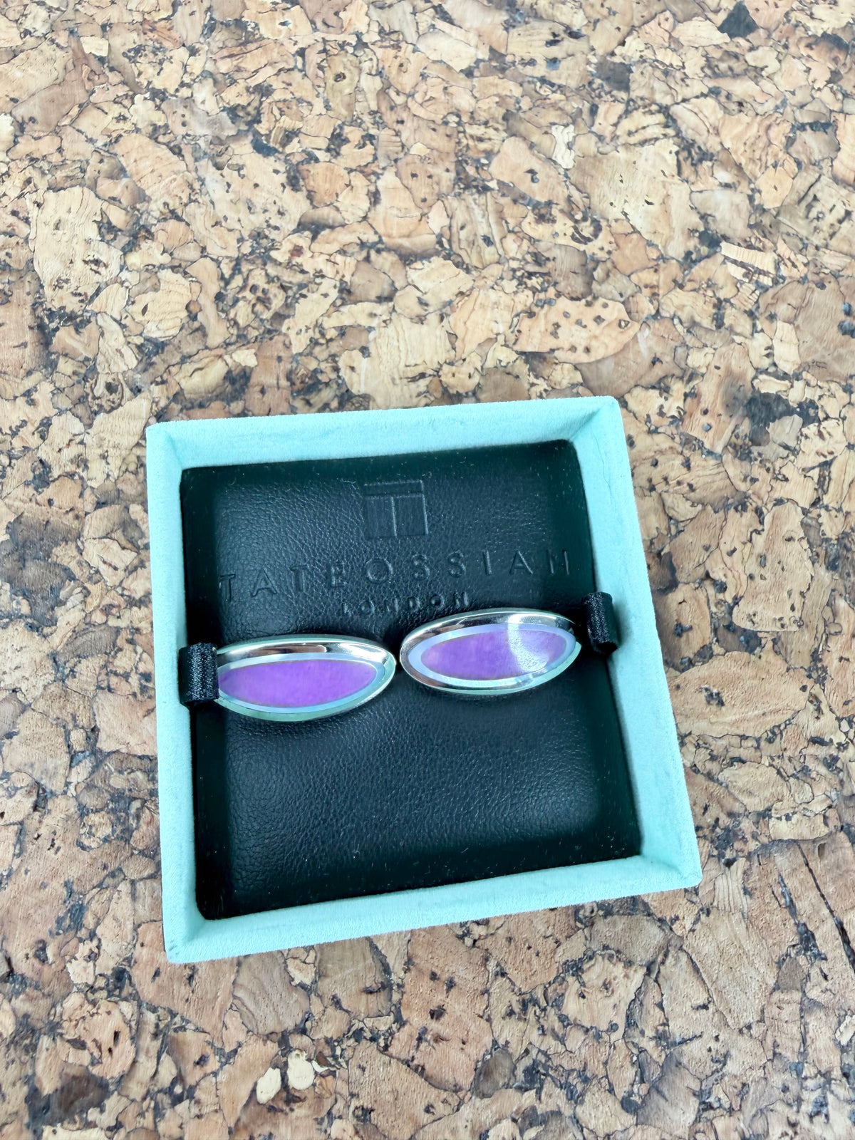 Tateossian Silver & Purple Mother of Pearl Bordered Cufflinks