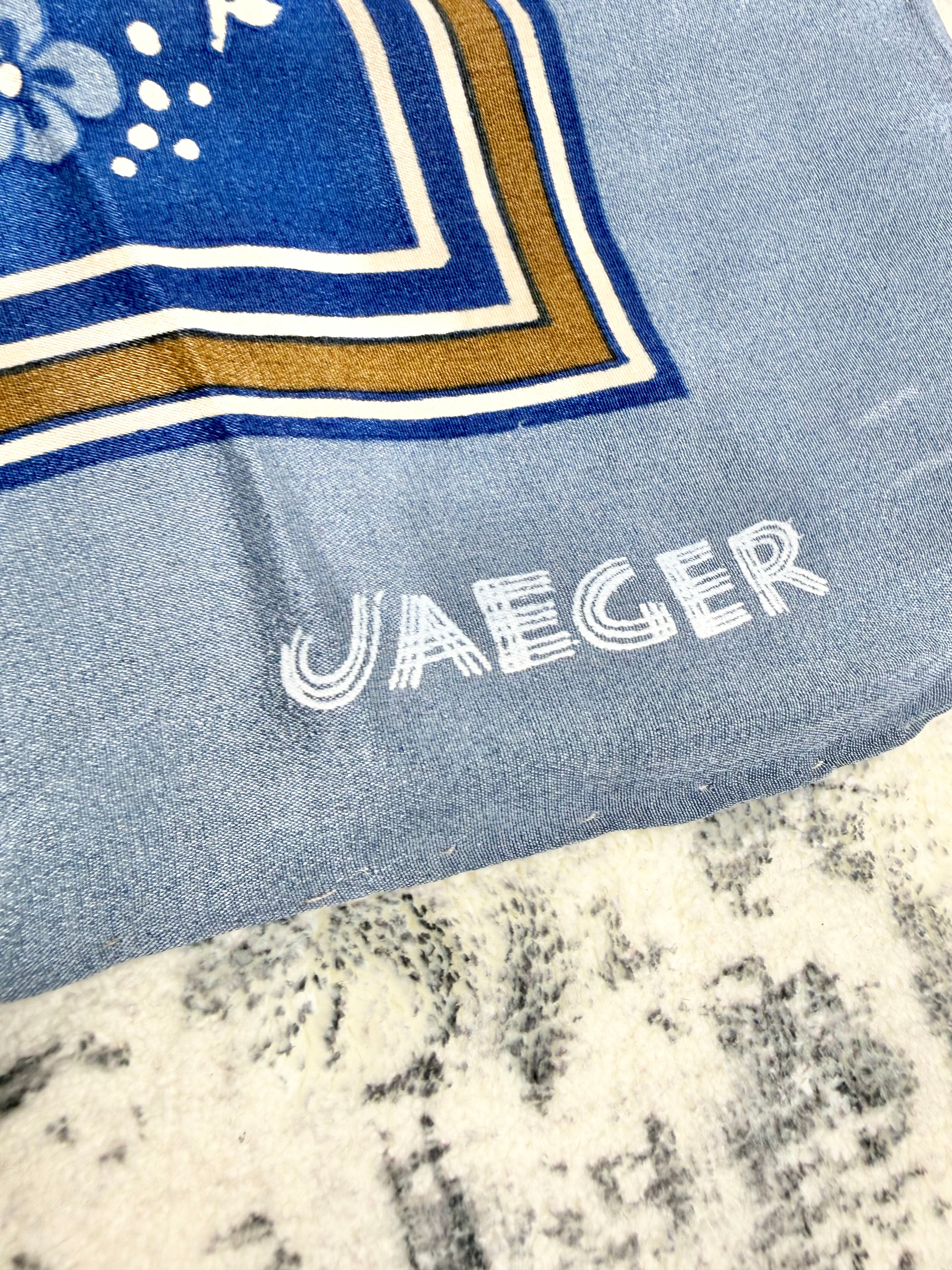 Vintage Jaeger Blue Flower Patterned Scarf