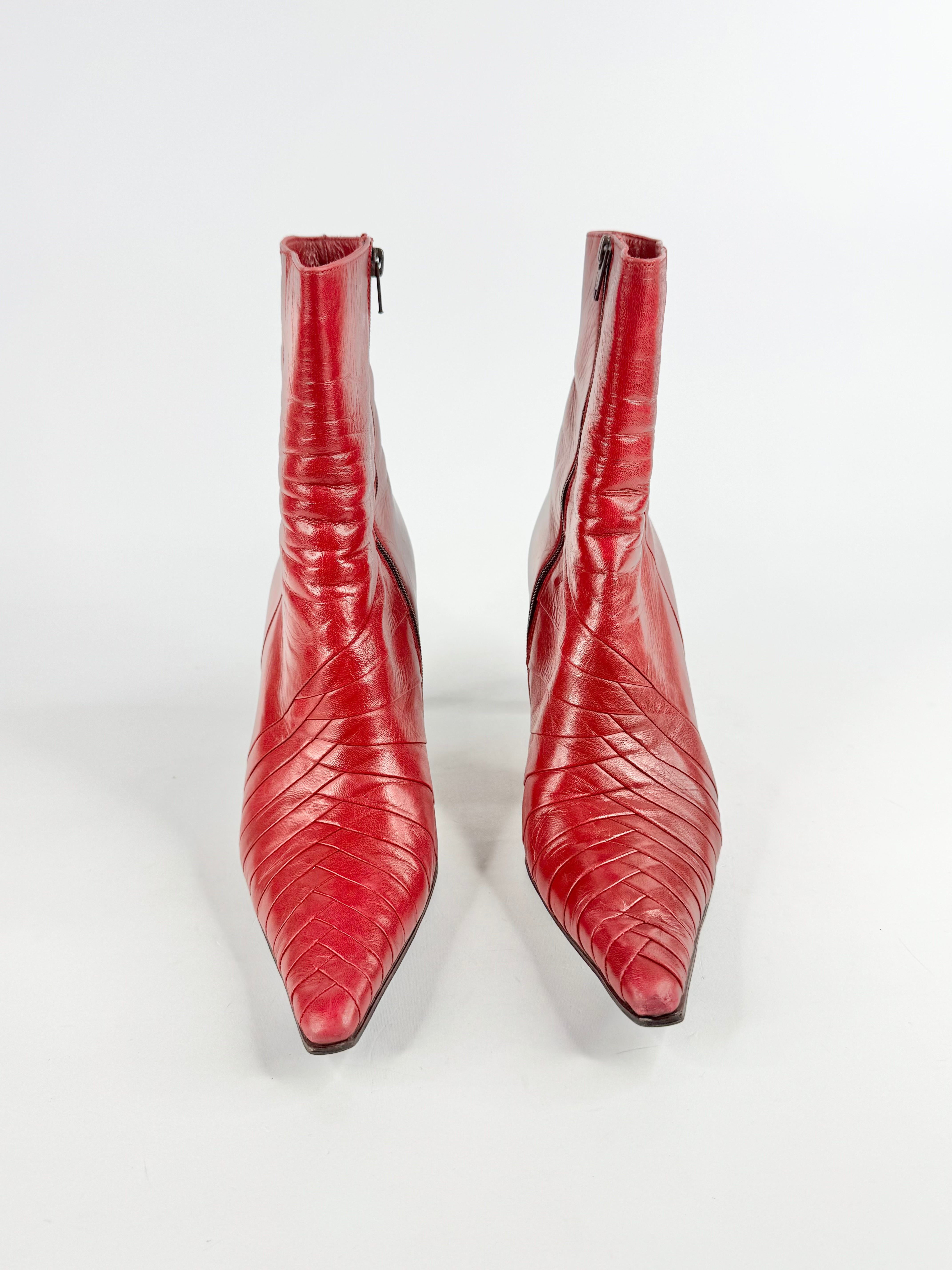 Michal Perry Cherry Red Leather Stiletto Boots - EU41.5