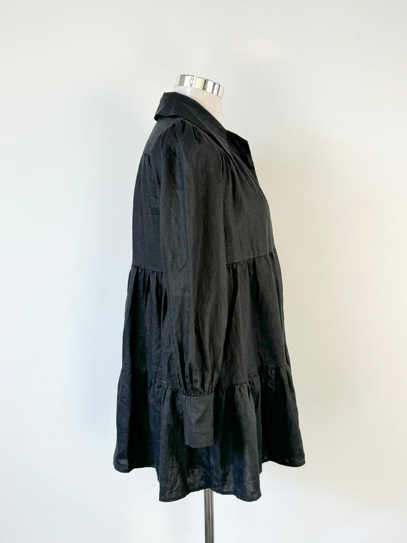 Dissh Black Linen Tiered Dress - AU12