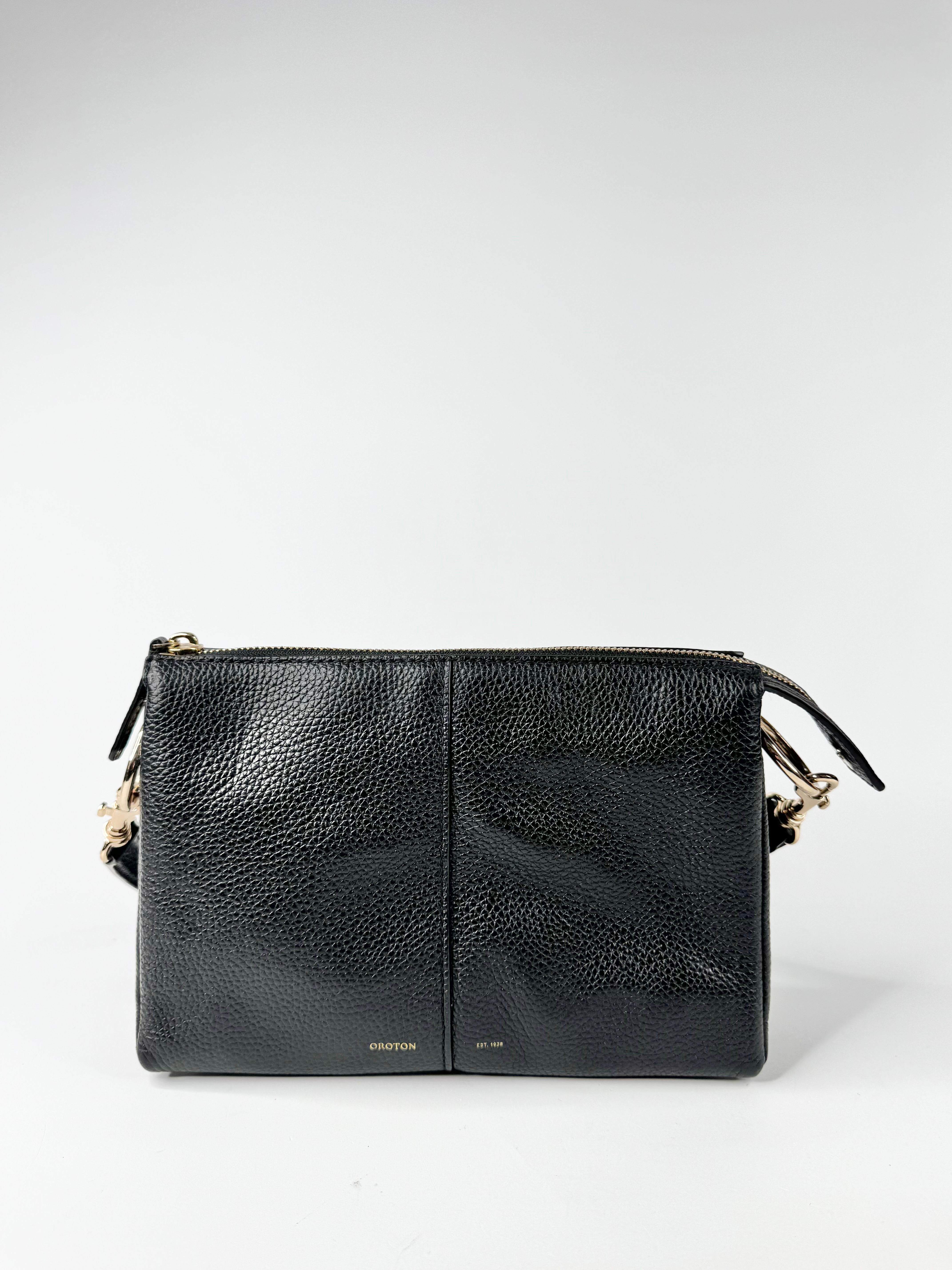 Oroton Black Grained Leather Cross Body Bag