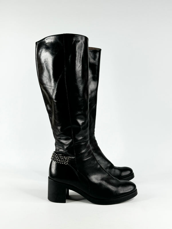 Wonders Black Chain Embellished Calf Boots - EU40